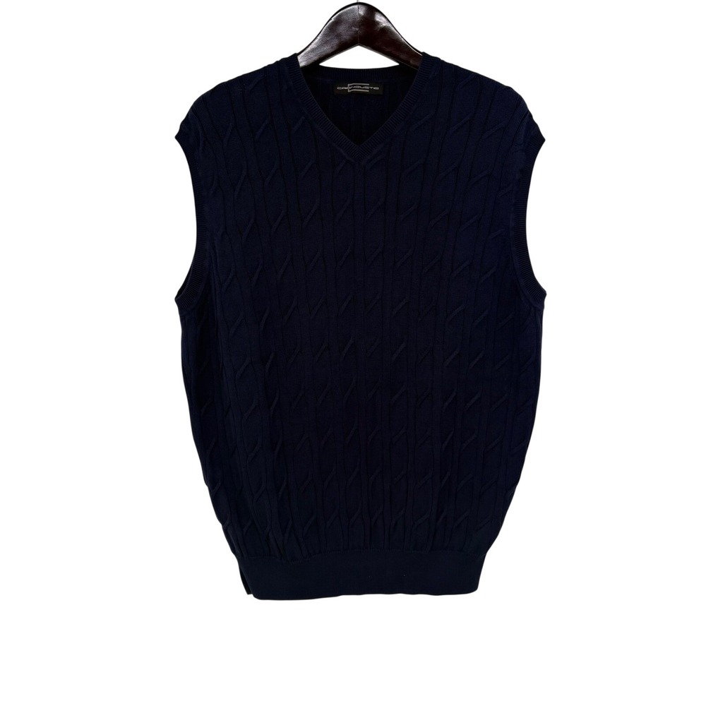 Carnoustie Navy Blue Cable Knit V-Neck Pima Cotton Sweater Vest XL Made in Peru